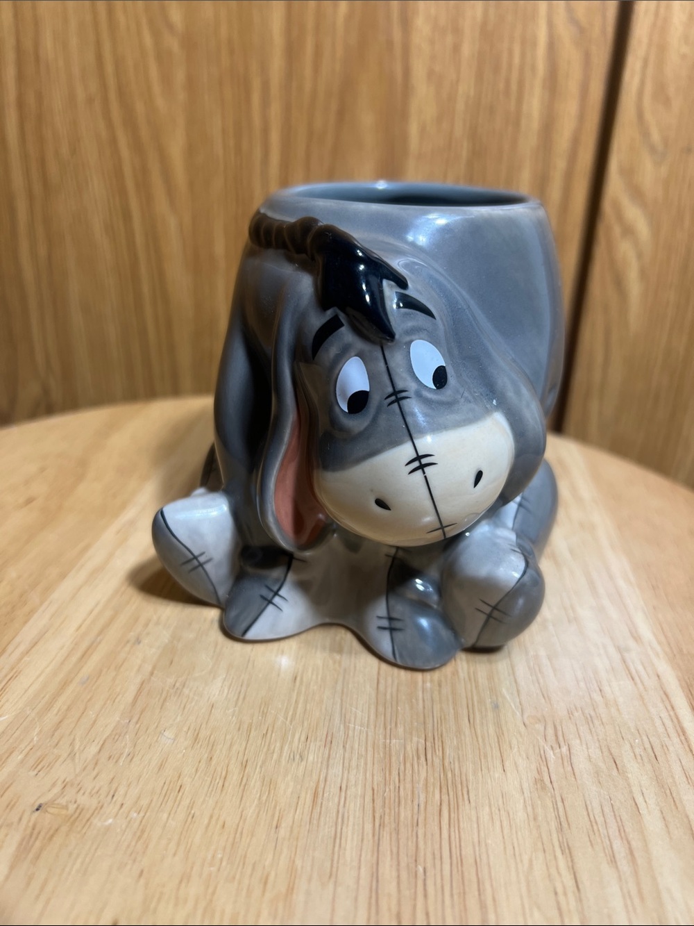 Disney Gray Eeyore Ceramic Vase Planter with Cream Face and Pink Ear Details